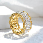 Etninis dviejų atspalvių moteriškas žiedas su ažūriniais raštais