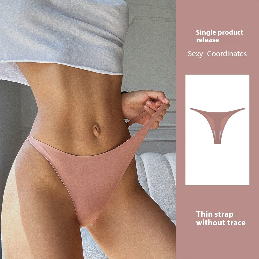 Moteriškos sportinės fitneso tamprės su plonu dirželiu, besiūlės iš „ledinio šilko“ audinio, T-formos (stringai).