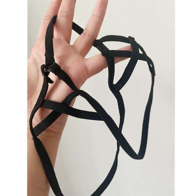 Moteriškos elastingo audinio T formos kelnaitės su raišteliais.