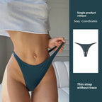 Moteriškos sportinės fitneso tamprės su plonu dirželiu, besiūlės iš „ledinio šilko“ audinio, T-formos (stringai).