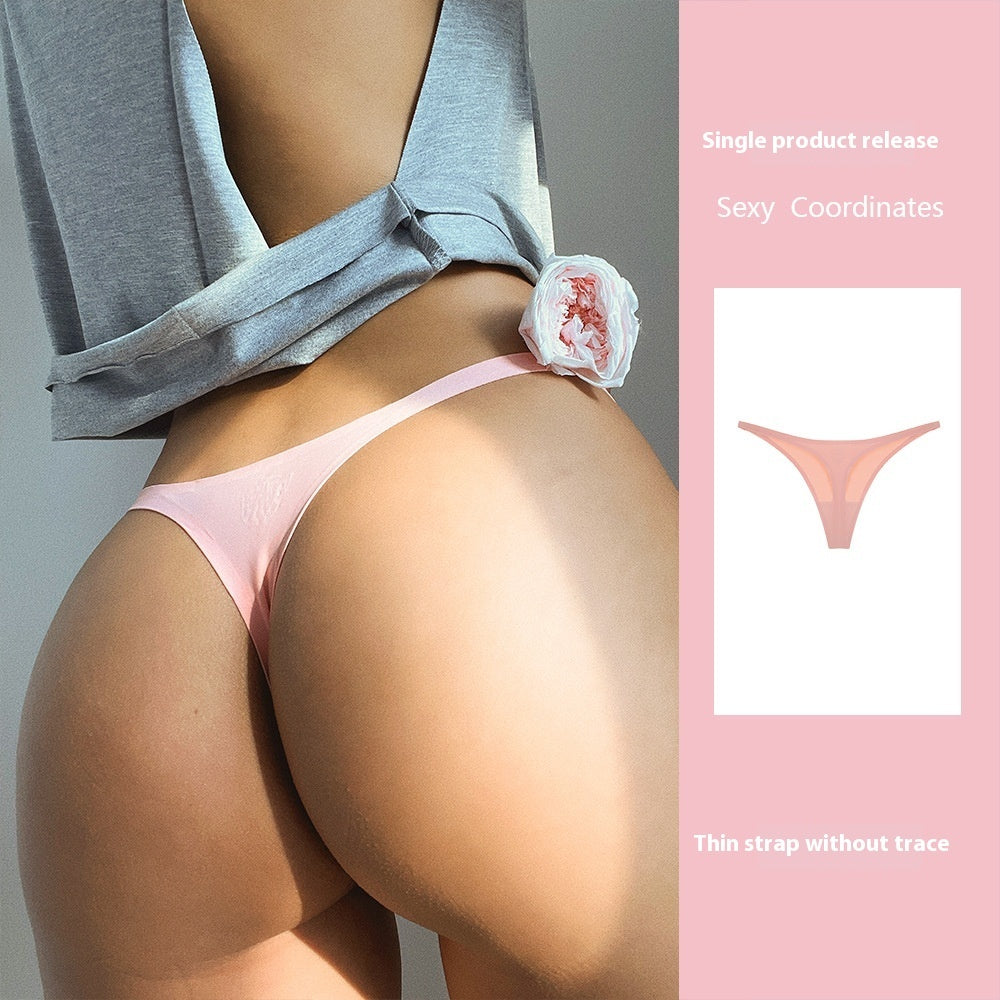 Moteriškos sportinės fitneso tamprės su plonu dirželiu, besiūlės iš „ledinio šilko“ audinio, T-formos (stringai).