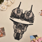 Seksualus permatomas siuvinėtas moteriškas apatinio trikotažo komplektas