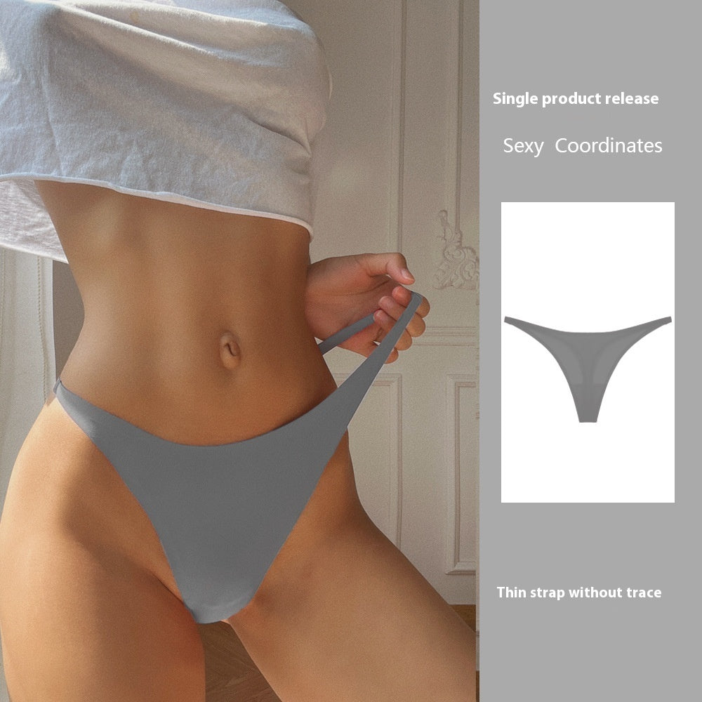 Moteriškos sportinės fitneso tamprės su plonu dirželiu, besiūlės iš „ledinio šilko“ audinio, T-formos (stringai).