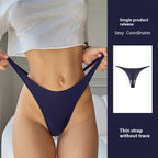 Moteriškos sportinės fitneso tamprės su plonu dirželiu, besiūlės iš „ledinio šilko“ audinio, T-formos (stringai).